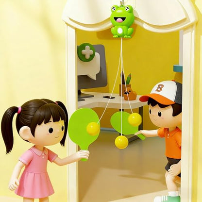 Cartoon Door Ping Pong Game Over The Door, Adjustable Doorway Game Pingpong Trainer, Door Jam Pingpong Starter Kit, Portable Table Tennis Exerciser Set with 2 Rackets and 5 Balls