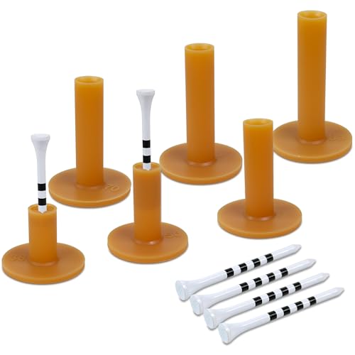 Premium Rubber Golf Tees for Mats Golf Tee Holder for Driving Range Simulator Hitting Mats and Outdoor Training 6 Sizes Rubber Tees & 6pcs 3-1/4 Tees (12 Pcs) - color: Brown