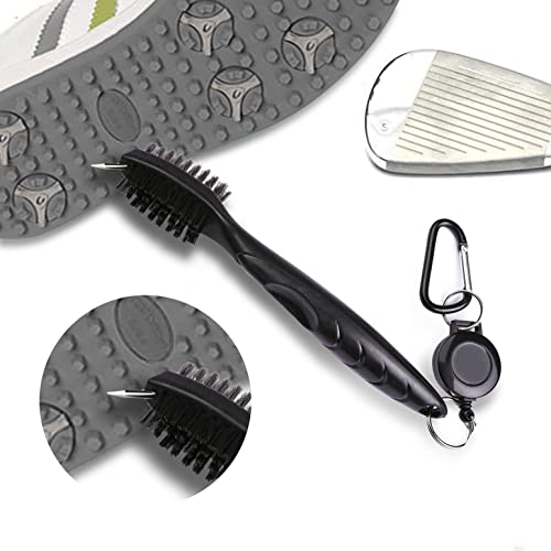 Golf Towels, Microfiber Waffle Pattern Tri-fold Golf Towel - Brush Tool Kit with Club Groove Cleaner, with Clip Men Women Golf Gifts (Black Towel+Black Brush)