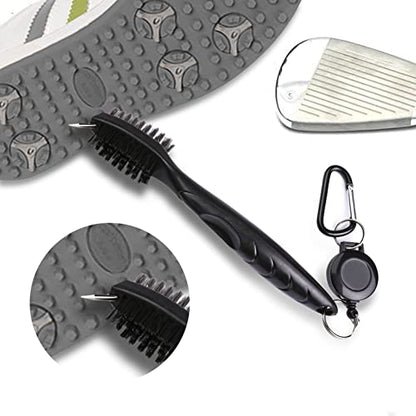 Golf Towels, Microfiber Waffle Pattern Tri-fold Golf Towel - Brush Tool Kit with Club Groove Cleaner, with Clip Men Women Golf Gifts (Black Towel+Black Brush)