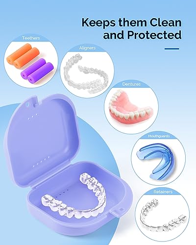 JMU Retainer Case with Vent Holes, Orthodontic Storage Case Travel Box for Aligner & Mouth Guard (2 Pcs, Teal and Purple) - color: Teal/Purple