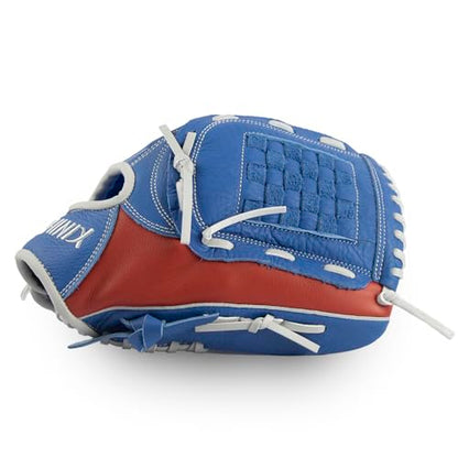 PHINIX Full Grain Leather Baseball Glove Sizes 11Inch -12 Inch - color: Blue&Red, size: 12"