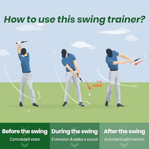 5-in-1 Retractable Golf Swing Trainer, Training Aid with Grip Trainer, Swing Mechanics for Beginners & Tempo Training for Advanced, Click Feedback, Arm Connection, Right/Left-Handed, Indoor/Outdoor - style: Right-Handed Golf Swing Trainer