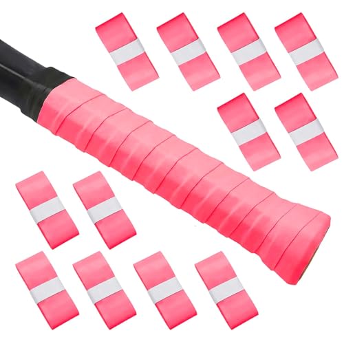 12 PCS Tennis Racquet Grip Tape, Overgrip for Tennis Racket Badminton Squash Pickleball, Non Slip Sweat Absorbing Replacement Grip Wrap, Comfortable Anti Shock Feel, Easy Install - color: Pink