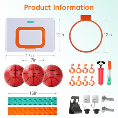 CYFIE Adjustable Basketball Hoop Toys Toddler, Indoor/Outdoor Hanging Basketball Hoop with Sturdy Backboard & 3 Balls, Basketball Toys for Adult Boy Girl Teens Kid 3 4 5 6 7 8 9 10+