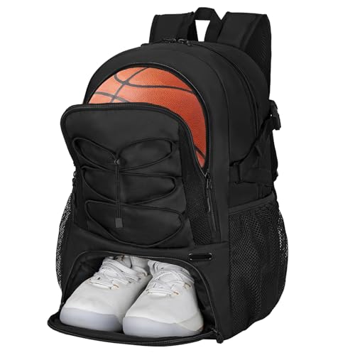 Goloni Basketball Backpack,Large Sports Bag with Ball Compartment & Shoe Compartment,Basketball Bag Fit Volleyball, soccer,Gym - color: Black