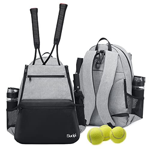 Tennis Bag Professional Tennis Backpack for Men and Women Racket Bags Holds 2 Rackets with Ventilated Shoe Compartment - color: Black & Gray