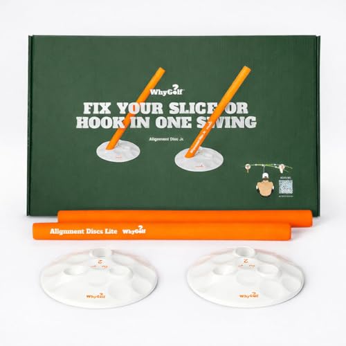 WHYGOLF Alignment Discs Lite, Compact Golf Swing Trainer and Alignment Sticks Set with 2 Discs and 2 Foam Rods, Portable Golf Training Aid and Practice Accessory