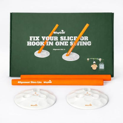 WHYGOLF Alignment Discs Lite, Compact Golf Swing Trainer and Alignment Sticks Set with 2 Discs and 2 Foam Rods, Portable Golf Training Aid and Practice Accessory