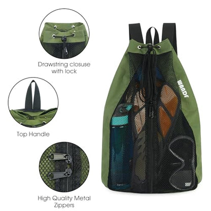 WANDF Swim Bag Mesh Drawstring Backpack Beach Backpack for Swimming, Gym, and Workout Gear - color: Green