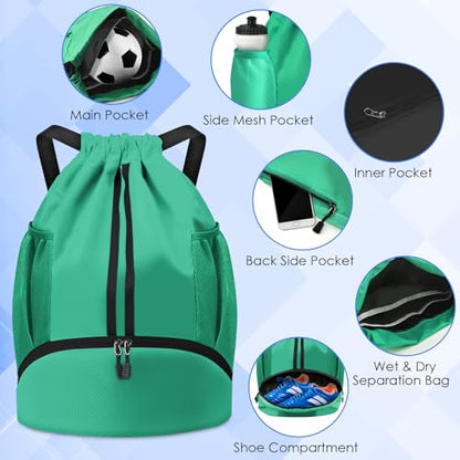 BROTOU Soccer Bags, Football Backpack, Volleyball Bag, Drawstring Backpack with Ball and Shoe Compartment, Football bags for Equipment Swim Gym Bag - color: Light Green