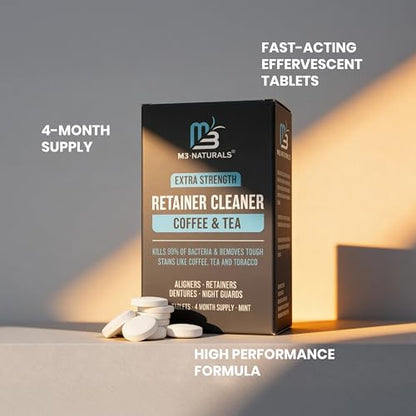 Coffee and Tea Retainer Cleaner Tablets, Removes Odors, Stains, and Plaque, 4-Month Supply, Denture Cleanser for Caffeine Enthusiasts, 120 Tablets by M3 - size: 120 Count (Pack of 1)