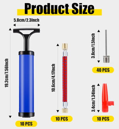 10 Sets Ball Pumps for Sports Balls, Portable Hand Pump with 4 Needles 1 Nozzle 1 Extension Hose, Air Balls Pumps Bulk, Hand Pumps Inflation Kit for Basketball Soccer Volleyball