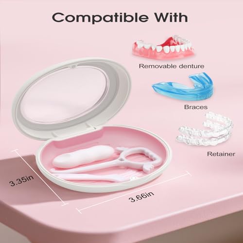 Retainer Case with Vent Holes, Large Capacity Aligner Case with Magnetic Closure, Removable Silicone Tray for Mouth Guard and Night Guard, White - color: Pink
