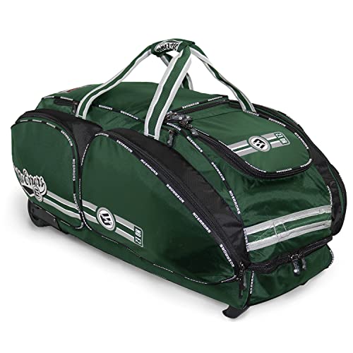 No Errors NO E2 Wheeled Catchers Gear Bag - Large Baseball and Softball Bag for Catcher’s Equipment with Fatboy Wheels - color: Green