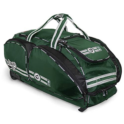 No Errors NO E2 Wheeled Catchers Gear Bag - Large Baseball and Softball Bag for Catcher’s Equipment with Fatboy Wheels - color: Green