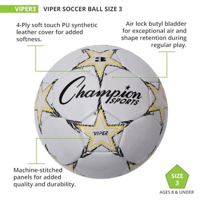 Champion Sports Viper Soccer Ball – TPU Soft-Touch Training Ball in Sizes 3,4,5 for Indoor/Outdoor Play