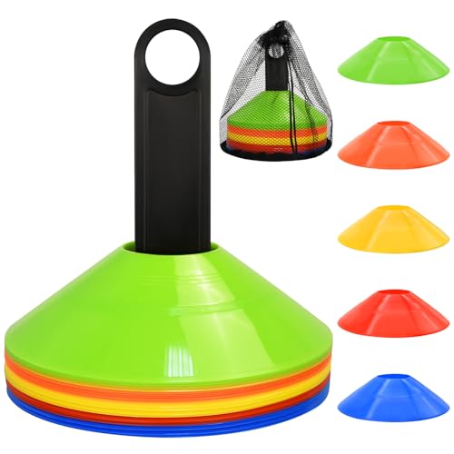 RUBY.Q 50/100/200pcs Disc Cones, Soccer Cones, Basketball Cones with Carry Bag and Holder, Football, Soccer, Basketball Training Equipment, 5 Colors - size: 25pcs