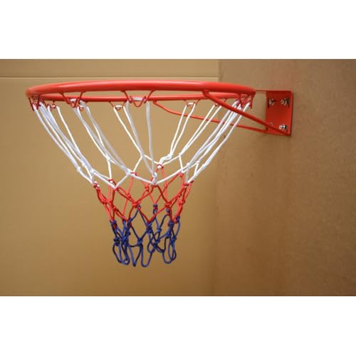Basketball Rim Replacement Standard 18" Steel Rim Wall Mounted Basketball Goal Hoop with Net for Indoor Outdoor - color: Red