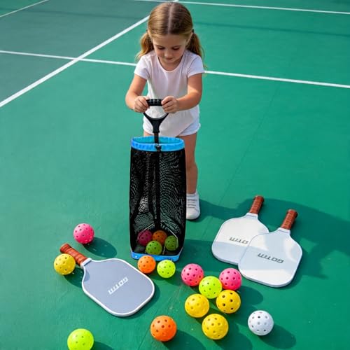 Tennis Ball Hopper, Holds 40+ Pickleballs or 50+ Tennis Balls, Lightweight Durable Steel Frame, Portable Adjustable Ball Picker（Excluding Ball） - color: Blue