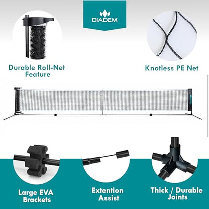 Diadem Premier Rollout Pickleball Net | 22FT Portable Regulation Pickleball Net System | Quick Setup, Lightweight & Durable Net for Indoor & Outdoor Play