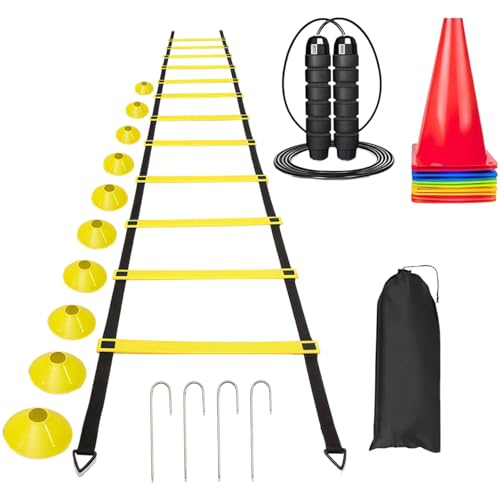 Agility Ladder Training Set, 19.7 ft 12 Rung Speed Ladder with 10 Soccer Cones and Carry Bag, Soccer Training Equipment for Agility, Speed, Coordination Drills