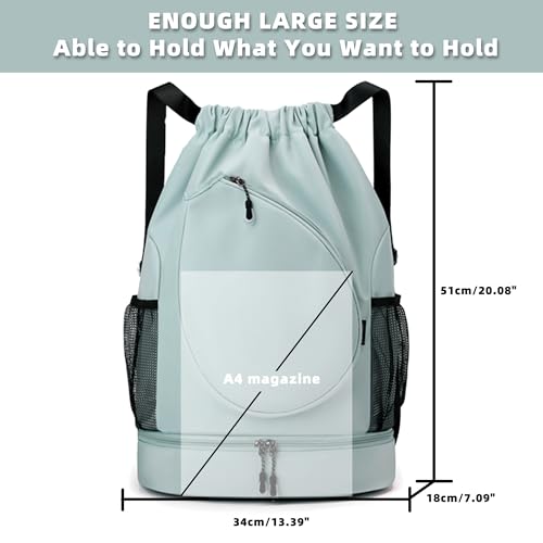 Sports Drawstring Backpack, Badminton Gym Bag Holds 2 Rackets with Shoe Compartment, Off-work, Everyday & Overnight Weekend - color: Light Blue