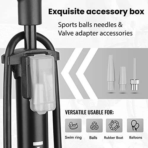 Hycline Bike Floor Pump: Bicycle Tire Pump 160 PSI with Schrader & Presta Valve - High Pressure Air Pumps for Road MTB BMX Hybrid Bikes Tires, Balls, Inflatables - color: Black