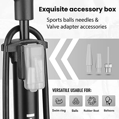 Hycline Bike Floor Pump: Bicycle Tire Pump 160 PSI with Schrader & Presta Valve - High Pressure Air Pumps for Road MTB BMX Hybrid Bikes Tires, Balls, Inflatables - color: Black