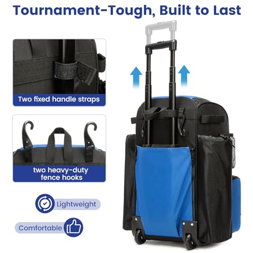 Rolling Baseball Bag with Wheels,Large Softball Bag with Fence Hook for 4 Bats & Equipment,Lightweight Baseball Bat Bag with Shoe Compartment. - color: Blue