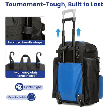 Rolling Baseball Bag with Wheels,Large Softball Bag with Fence Hook for 4 Bats & Equipment,Lightweight Baseball Bat Bag with Shoe Compartment. - color: Blue