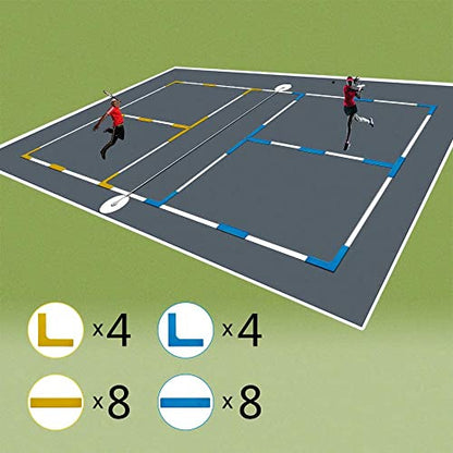 Court Lines Marker Kit Throw Down Markers Create Your Own Mini Pickleball Tennis Court (Blue-Yellow I L Shape)