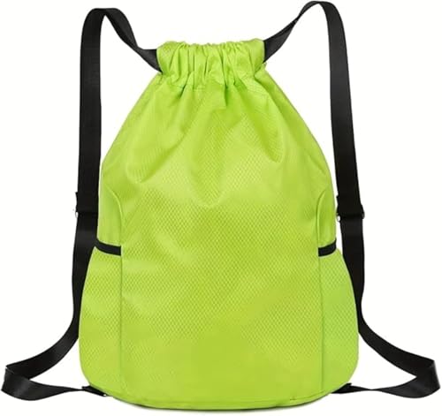 Unisex Drawstring Basketball Backpack with Side Pockets, Waterproof Lightweight & Durable Sack Bag for Sports & Gym - color: Green