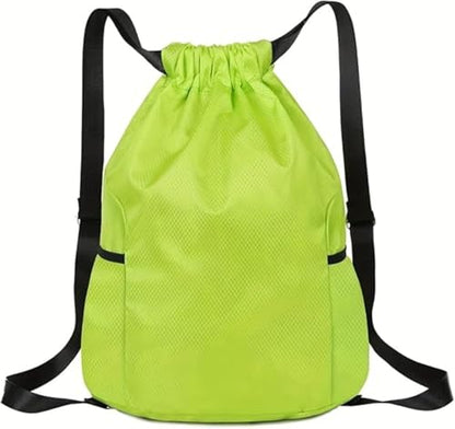 Unisex Drawstring Basketball Backpack with Side Pockets, Waterproof Lightweight & Durable Sack Bag for Sports & Gym - color: Green