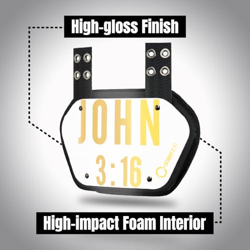 O Shield Golden Cross Chrome Football Back Plate, Lower Back Pads for Football Players, Rear Protector, Cross Series - size: Youth (Weight less than 180 Pounds), style: John 3:16 White