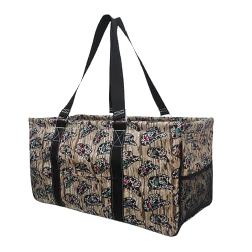 Extra Large Utility Tote Reusable Grocery Bag Oversized Collapsible for Groceries, Storage, Picnic, Beach (Aztec Cow-Black) - color: Aztec Cow-black