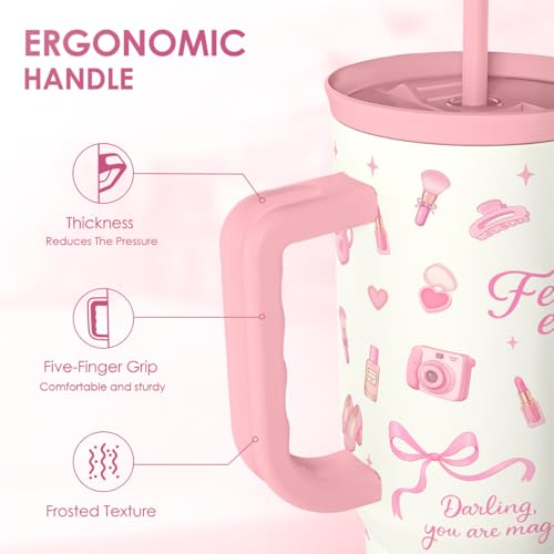 SANDJEST Women's Things 40oz Tumbler with Handle and Straw, Insulated Stainless Steel Travel Coffee Mug for Women Girls, Gift Idea for Birthday Christmas Mothers Day - color: Women's Things