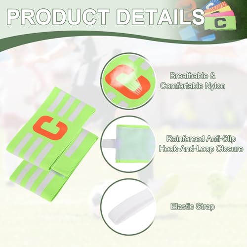 Captain Arm Bands for Soccer, Soccer Captain C Armband, Classic Striped Elastic Protective Arm Badge Player Bands - color: Fluorescent Green