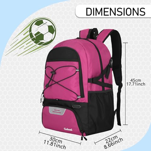 Goloni 30L Sports Backpack with Ball Compartment & Ventilated Shoe Pocket,Basketball Soccer Bag for Youth Boys Girls - color: Rose