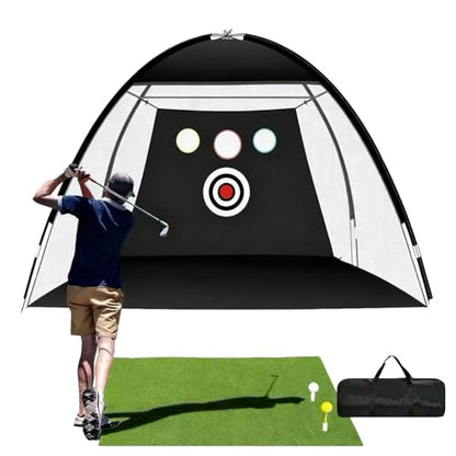 10x7ft Golf Practice Net with Target Cloth, Portable Golf Training Net for Backyard Driving Chipping Indoor Outdoor Training with Carry Bag (3 Meters and 3 Holes)