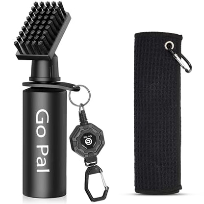 Go Pal Golf Club Cleaner Brush with Retractable Towel - Non-Leaking Water Bottle Design & Microfiber Towel, Portable Golf Accessories with Carabiner for Men & Women