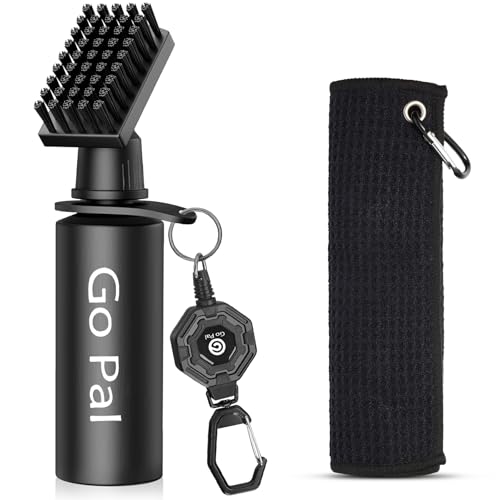 Go Pal Golf Club Cleaner Brush with Retractable Towel - Non-Leaking Water Bottle Design & Microfiber Towel, Portable Golf Accessories with Carabiner for Men & Women