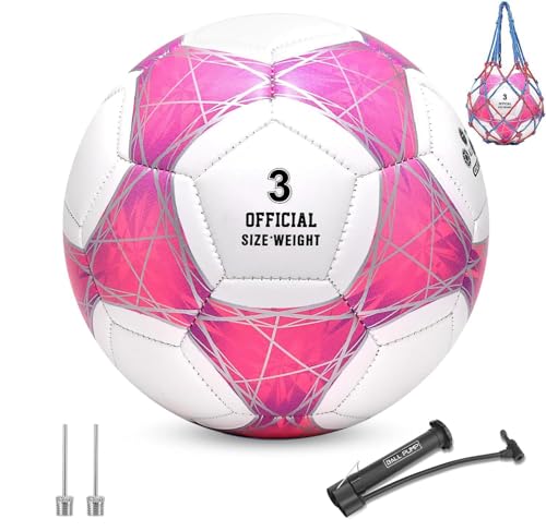 STEEFAN Teal/Blue/Pink Soccer Ball Size 3/4/5 for Kids Outdoor Play,Color Change Soccer Official Ball with Needles and Air Pump,Idea Gift for Teen Boy Girl Junior Women,Indoor Outdoor Game Soccer Ball - color: Pink with Pump, size: 3