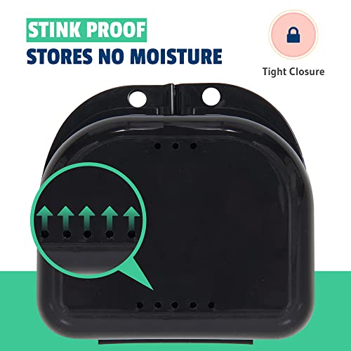 Retainer Case - Pack of 2 - Odorless Mouth Guard Case-Retainer Holder-Ventilated, Durable & Hygienic Guard Case for Carrying and Protecting Braces, Partial Dentures & Aligners-Black-3.14 x 3.14 x 1.1