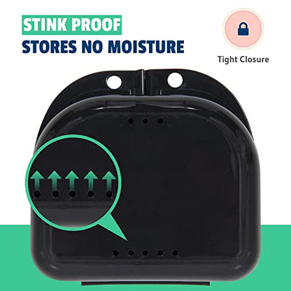 Retainer Case - Pack of 2 - Odorless Mouth Guard Case-Retainer Holder-Ventilated, Durable & Hygienic Guard Case for Carrying and Protecting Braces, Partial Dentures & Aligners-Black-3.14 x 3.14 x 1.1
