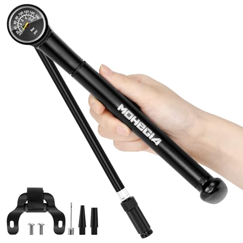 MOHEGIA Bike Frame Pump with Gauge: Protable Bicycle Pump 160 PSI - Fits Schrader & Presta Valve - Compact Mini & Durable Fast Inflation with Ball Pump Needles