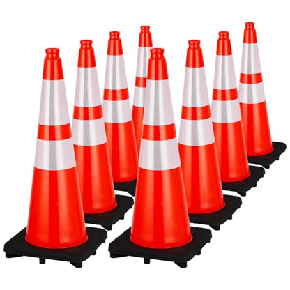 Traffic Cones 28", ExploreHorizon 8 PCS Safety Cones, PVC Orange Safety Road Parking Cones with 2 Reflective Collars,Hazard Construction Cones for Home Traffic Parking - size: 8 PCS Traffic Cones 28"