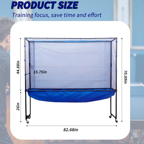 Extra Wide Table Tennis Ball Catch Net, Floor Standing Practice Net with Wheels, Durable Ball Recycling Collector for Multi-Ball Training, Table Tennis Accessories & Serve Practice