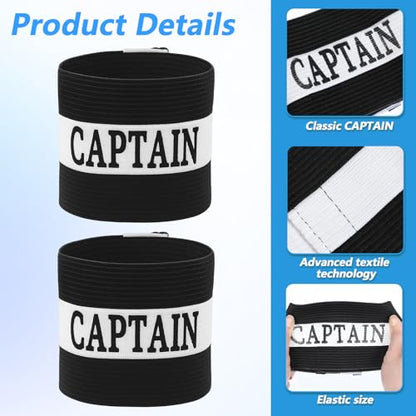 4PCS Black Captain Arm Bands for Soccer, Soccer Captain Armband, Adjustable Leader Armband Team Sport Arm Band Football Rugby Basketball Player Band for Adult Youth Volleyball Team