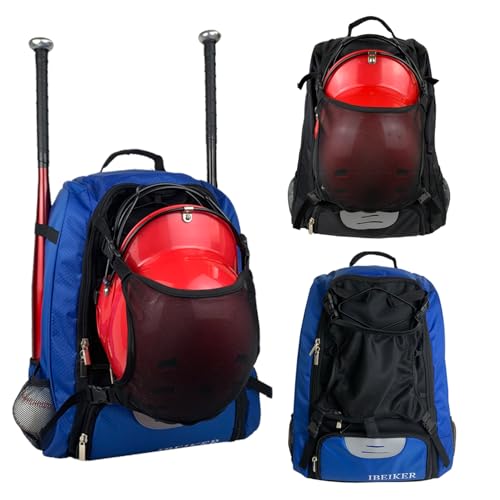 Baseball Backpack for Adult and Youth,Large Capacity Bat Bag,For all bats and equipment,T-Ball & Softball Equipment & Gear, Large Main Compartment for Helmet & accessories - color: baseball bag bule